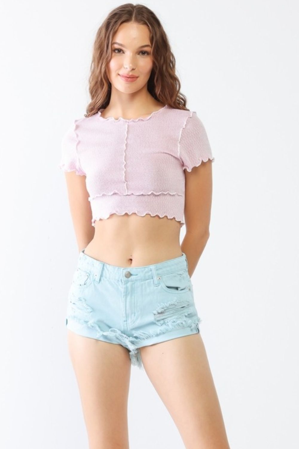 LITZ LA Distressed Ripped Denim Shorts  Trendsi Aqua S 