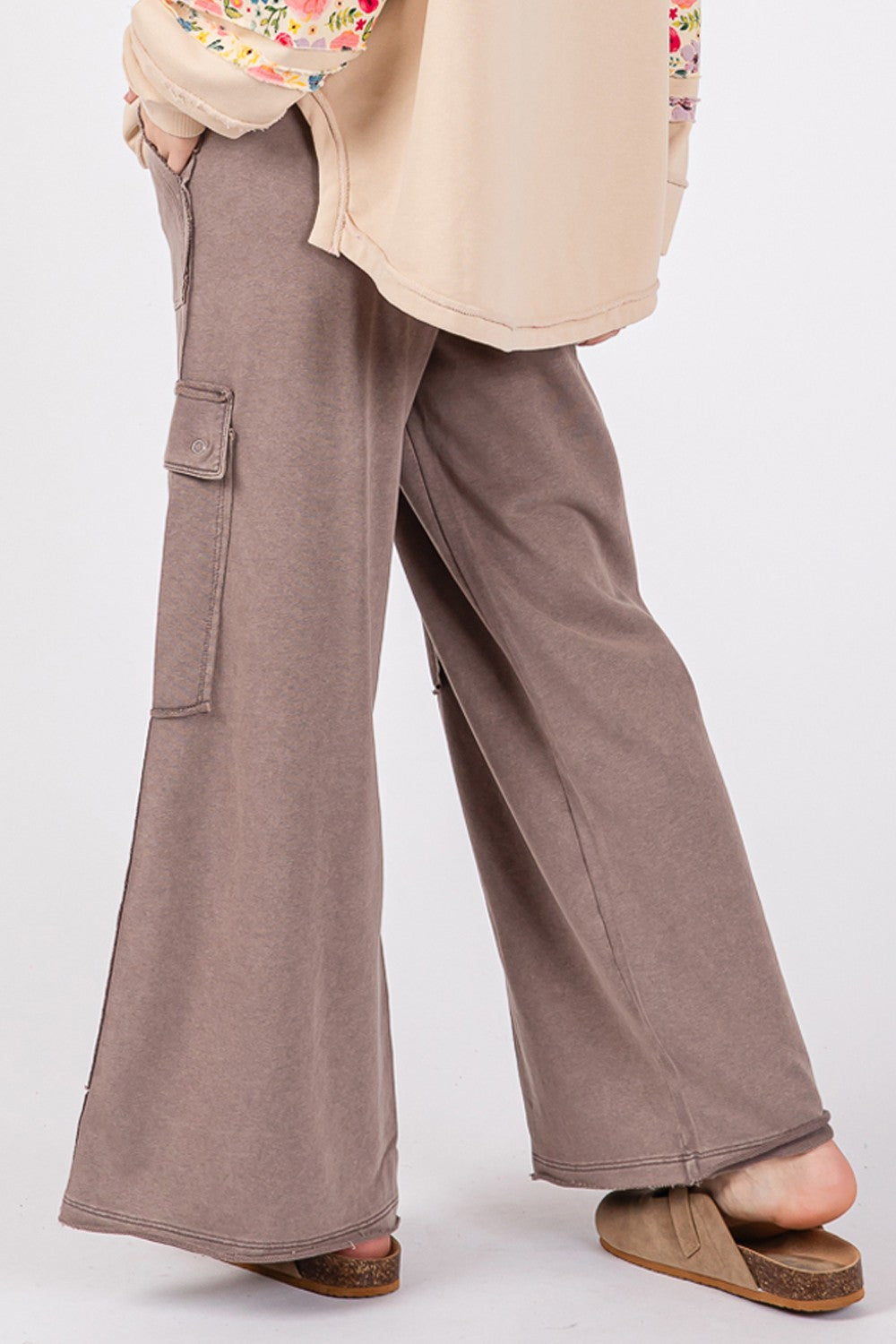 SAGE + FIG Knit Terry Mineral Wash Wide Leg Pants  Trendsi   