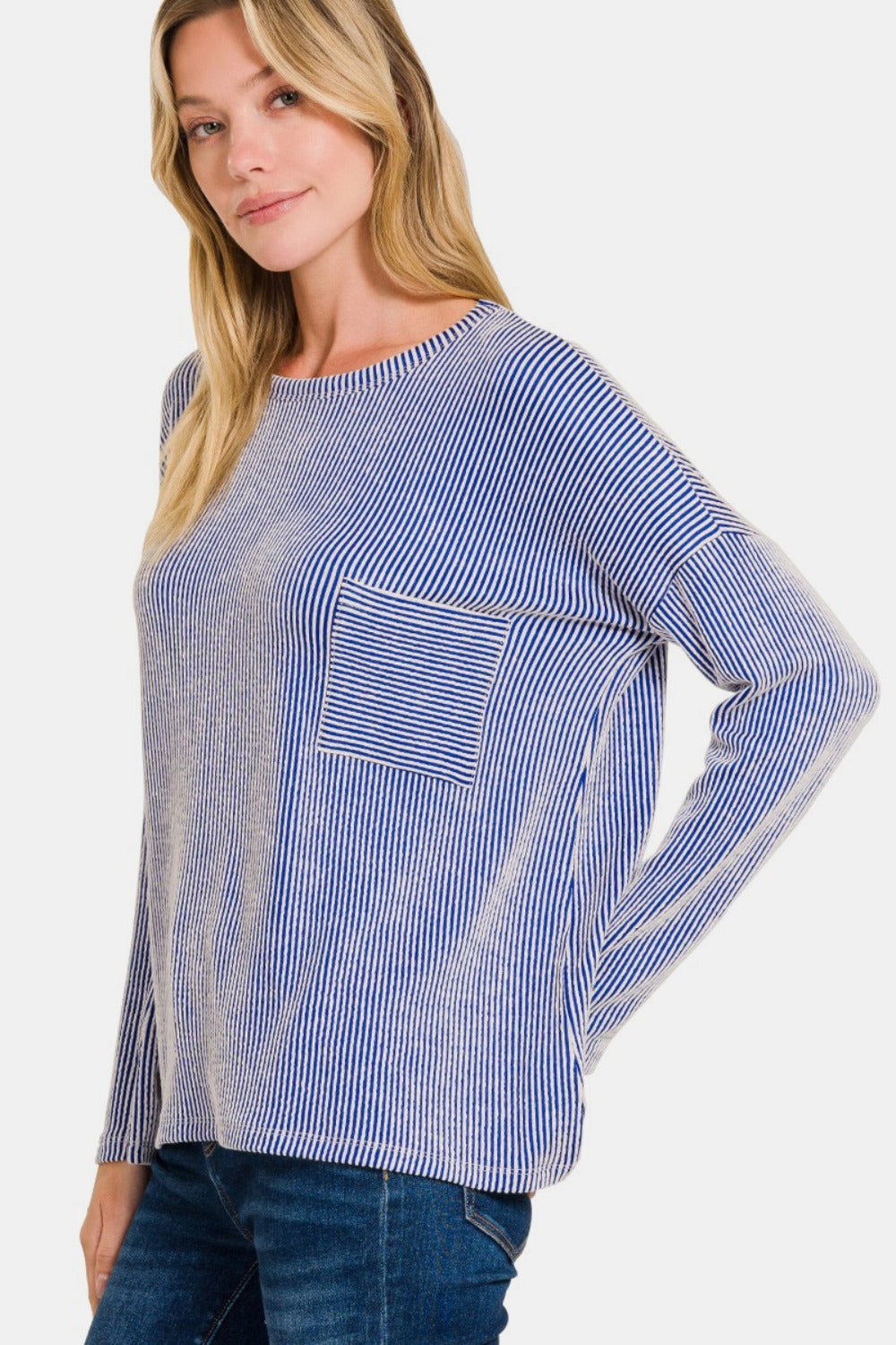 Zenana Ribbed Striped Long Sleeve T-Shirt  Trendsi   