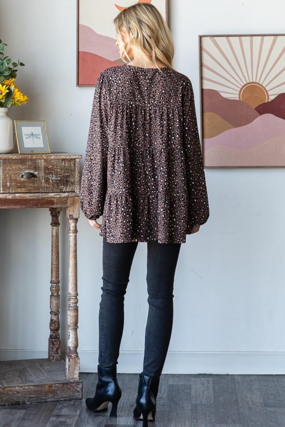 Heimish Leopard  Long Sleeve Tiered Blouse  Trendsi   