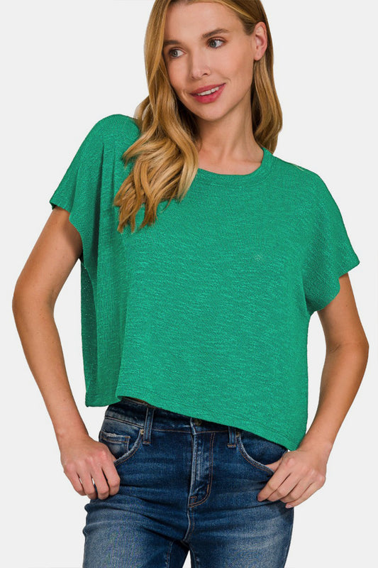 Zenana Round Neck Short Sleeve T-Shirt  Trendsi K Green S 