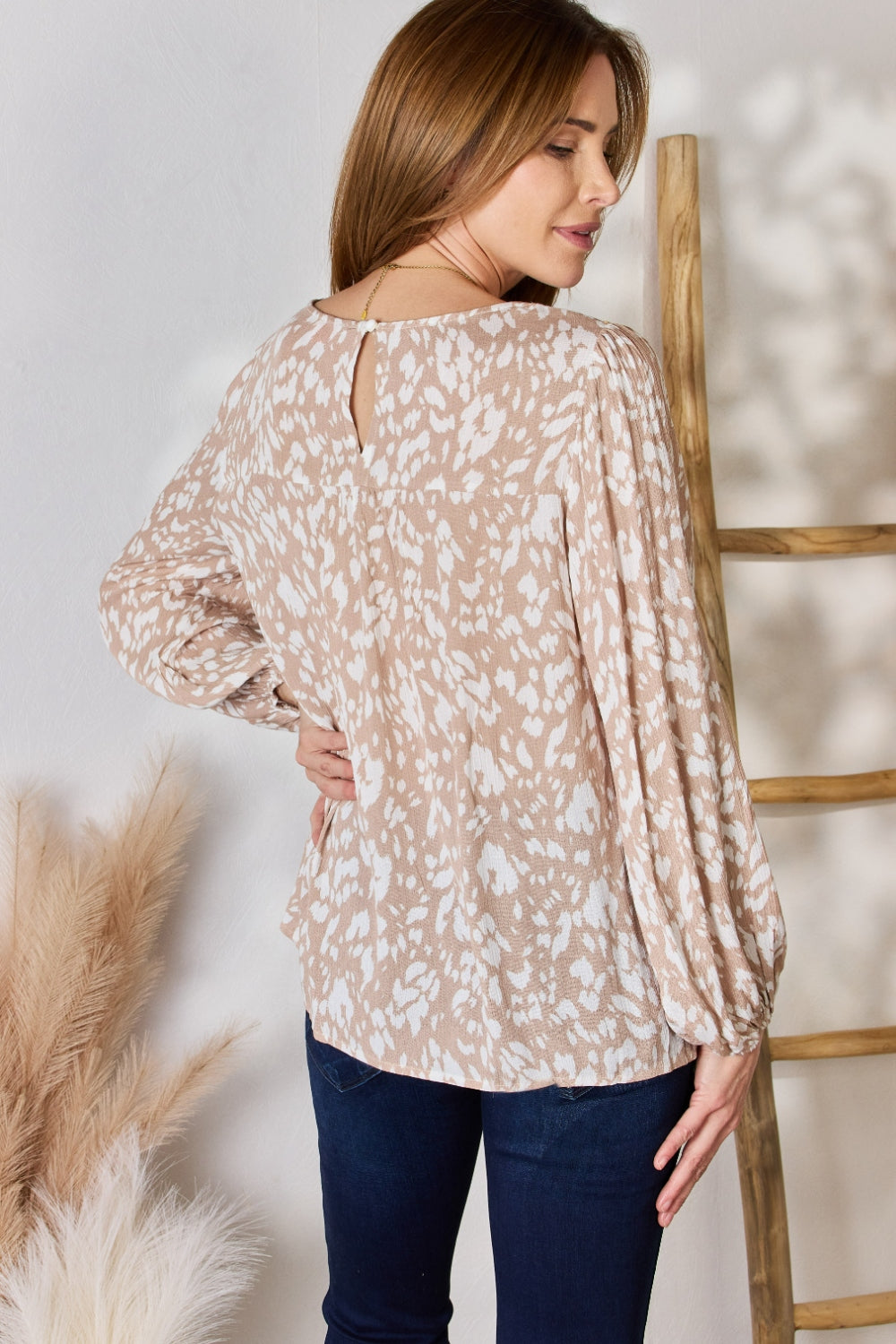 Hailey & Co Embroidered Printed Balloon Sleeve Blouse  Trendsi   