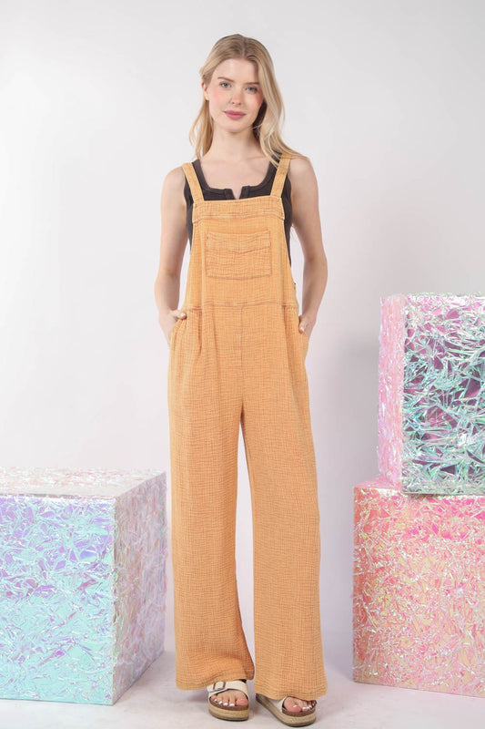 VERY J Texture Washed Wide Leg Overalls  Trendsi Orange S 