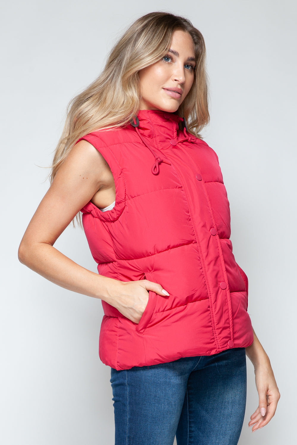 Snobbish Snap and Zip Closure Hooded Vest  Trendsi   