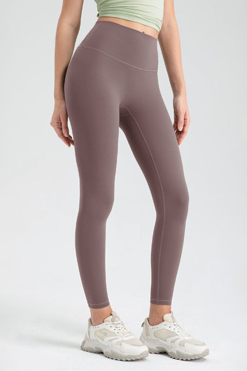 Wide Waistband High Waist Sport Leggings  Trendsi Taupe S 