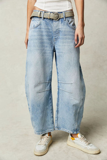 Wide Leg Jeans with Pockets  Trendsi Light Blue S 