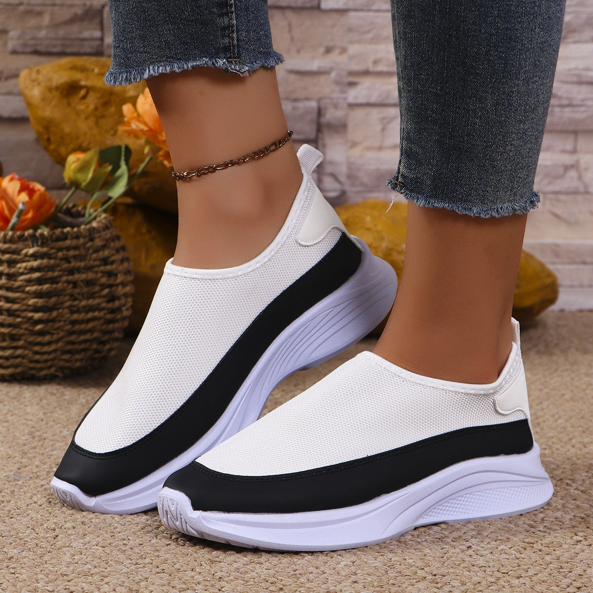 Mesh Contrast Flat Slip-Ons  Trendsi   