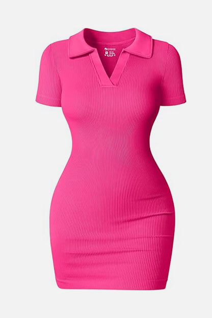 Johnny Collar Short Sleeve Active Dress  Trendsi Hot Pink S 