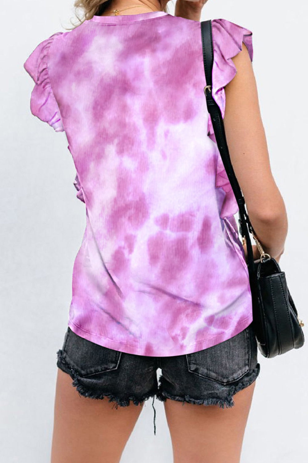 Ruffled Printed Round Neck Cap Sleeve T-Shirt T-Shirt Trendsi   