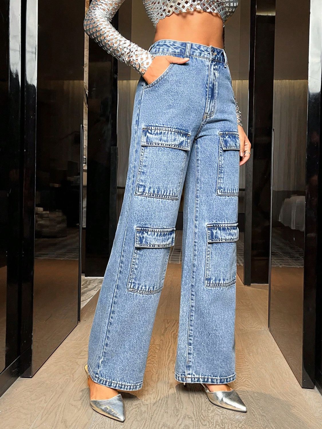 Wide Leg High Waist Jeans with Pockets  Trendsi   