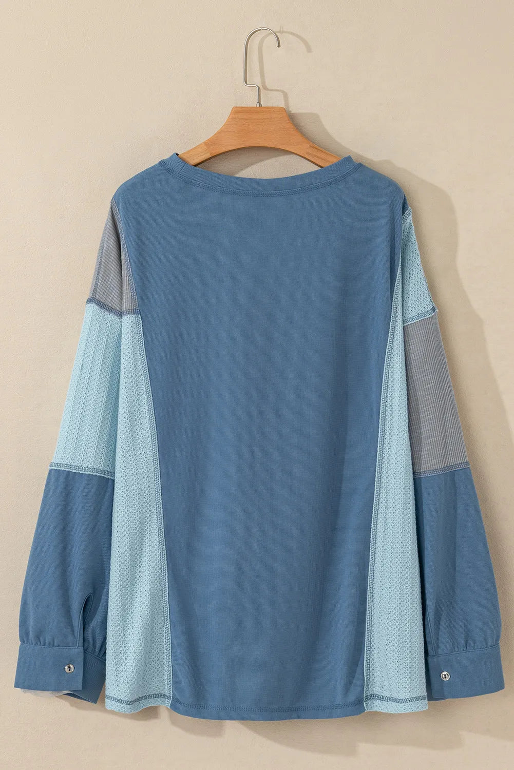 Patchwork Color Block Round Neck Long Sleeve Top Blouse Trendsi   