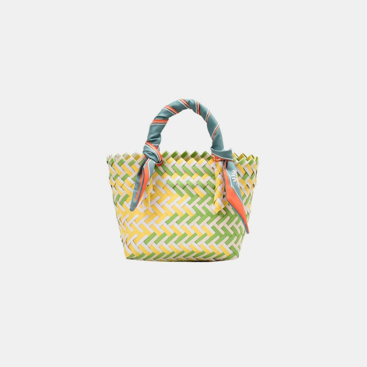 Contrast Woven Handbag with Ribbon  Trendsi Light Yellow One Size 