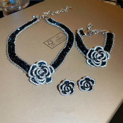 Alloy Crystal Rose Necklace  Trendsi   