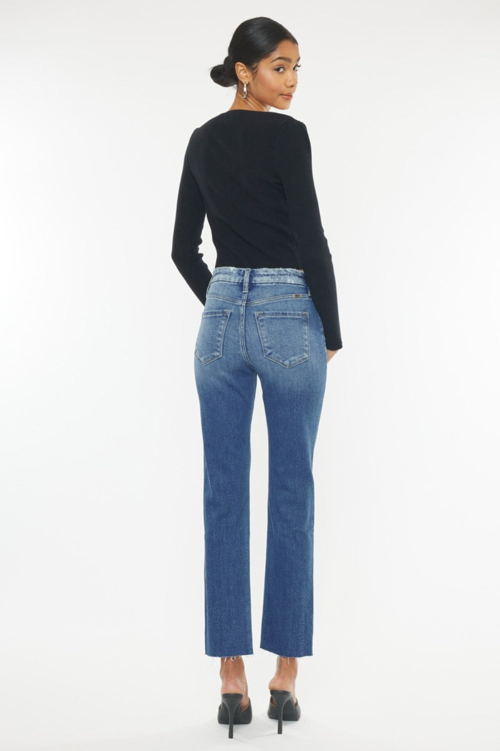 Kancan High Rise Wide Waistband Slim Straight Jeans  Trendsi   