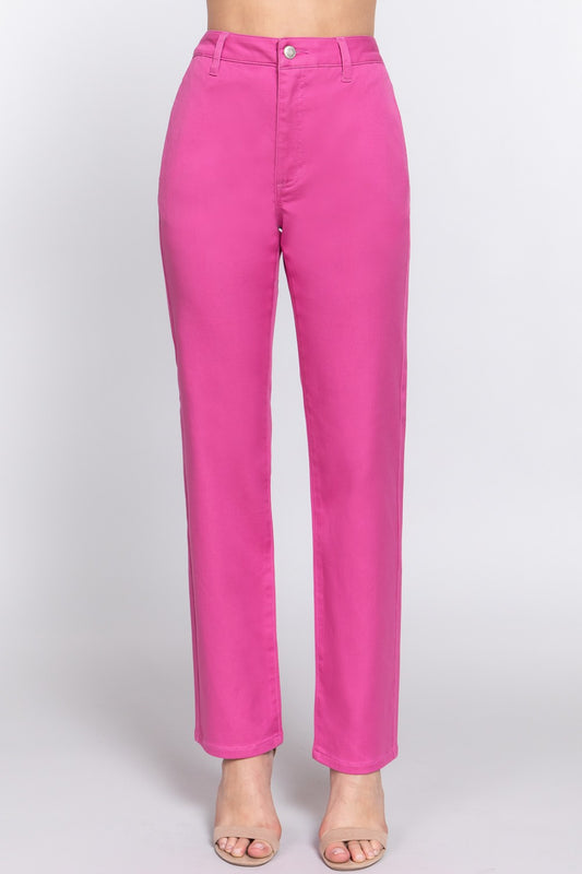 ACTIVE BASIC High Waist Straight Twill Pants  Trendsi PINK S 