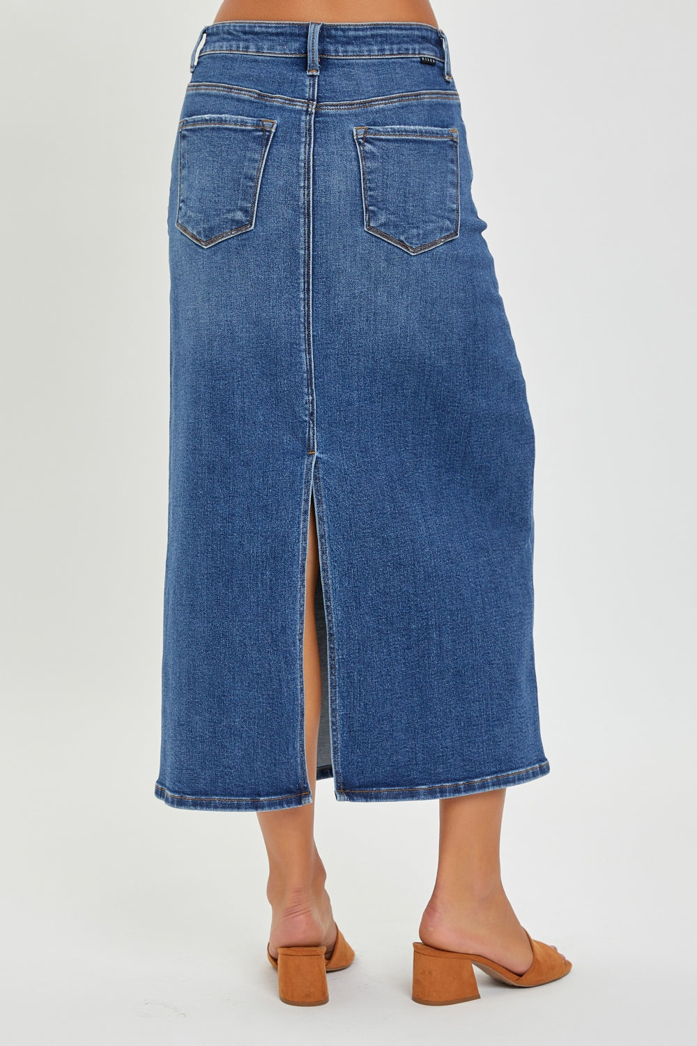 RISEN High Rise Back Slit Denim Skirt  Trendsi   