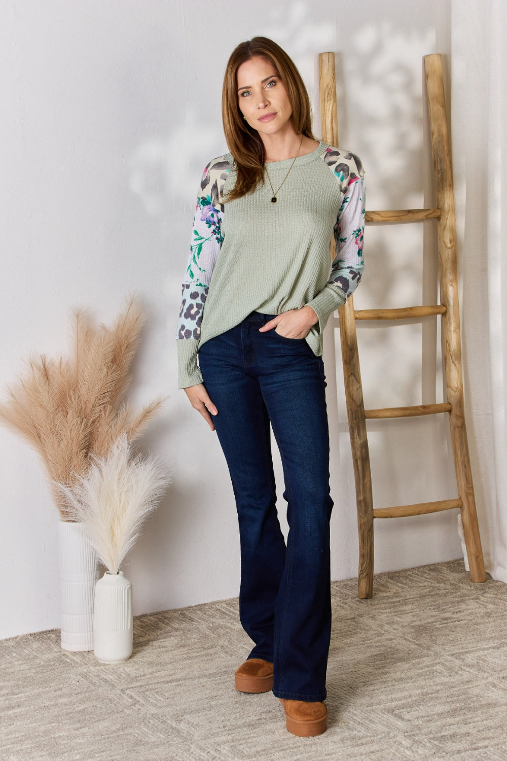 Hailey & Co Full Size Printed Round Neck Blouse  Trendsi   