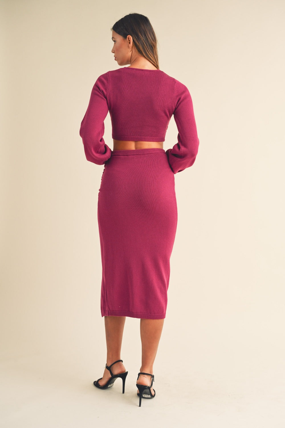 MABLE Front Twisted Knit Top and Midi Skirt Set  Trendsi   