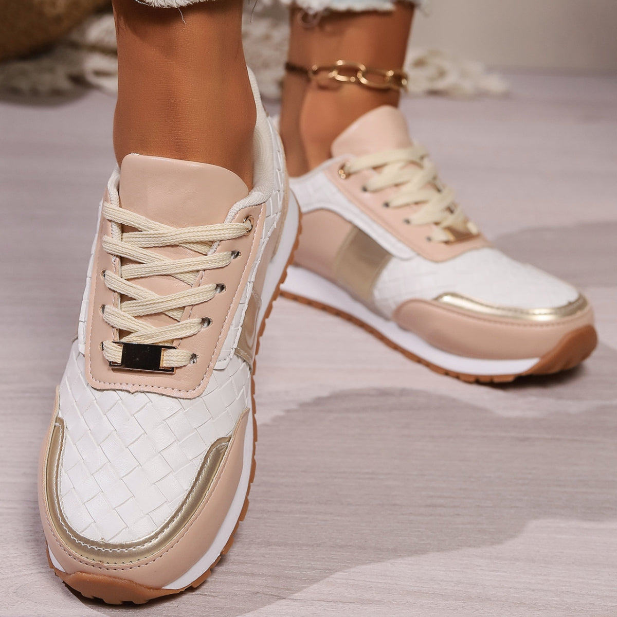 Lace-Up PU Leather Sneakers  Trendsi White 36(US5) 