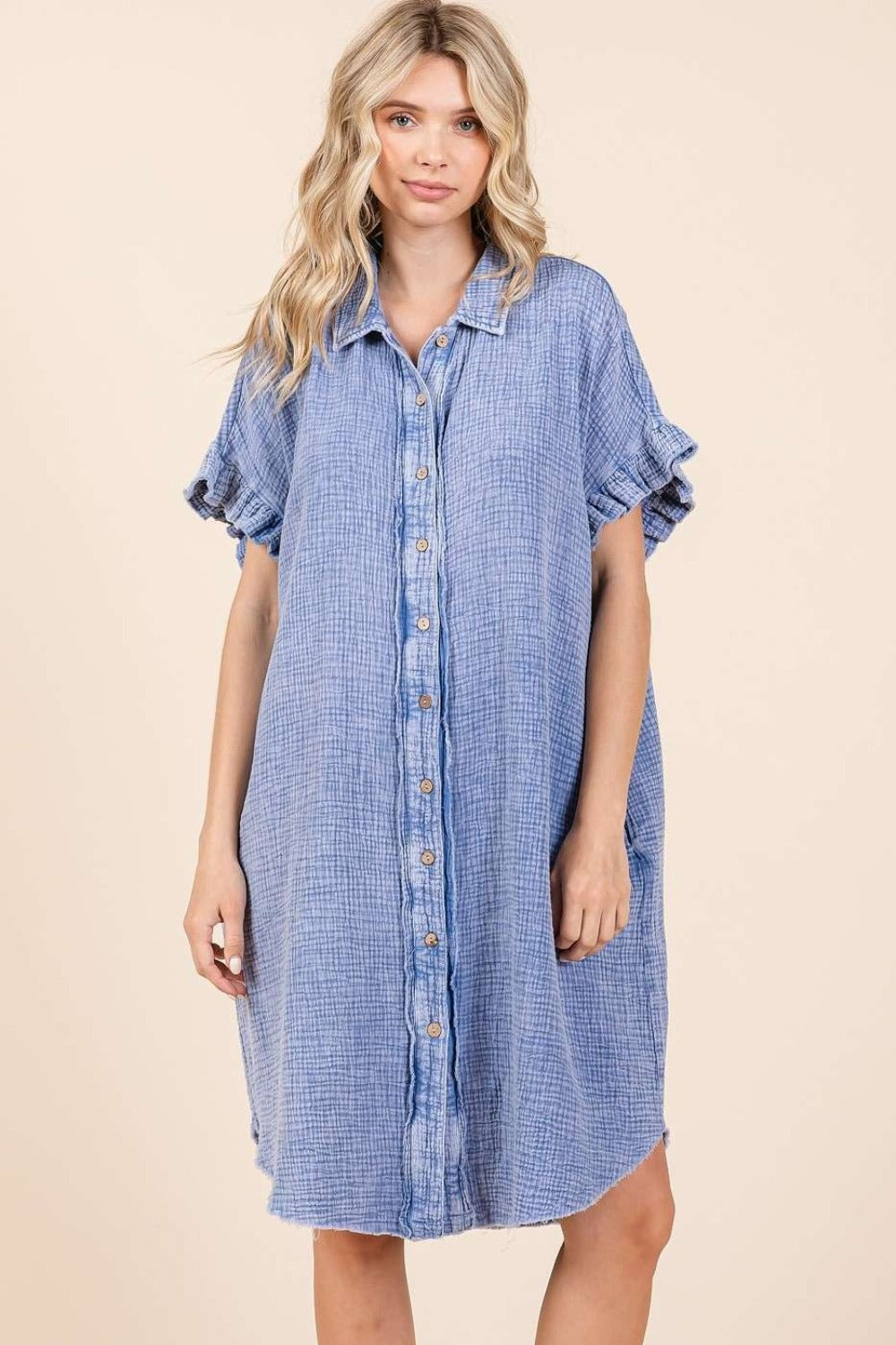 Mittoshop Mineral Wash Cotton Gauze Mini Shirt Dress  Trendsi   