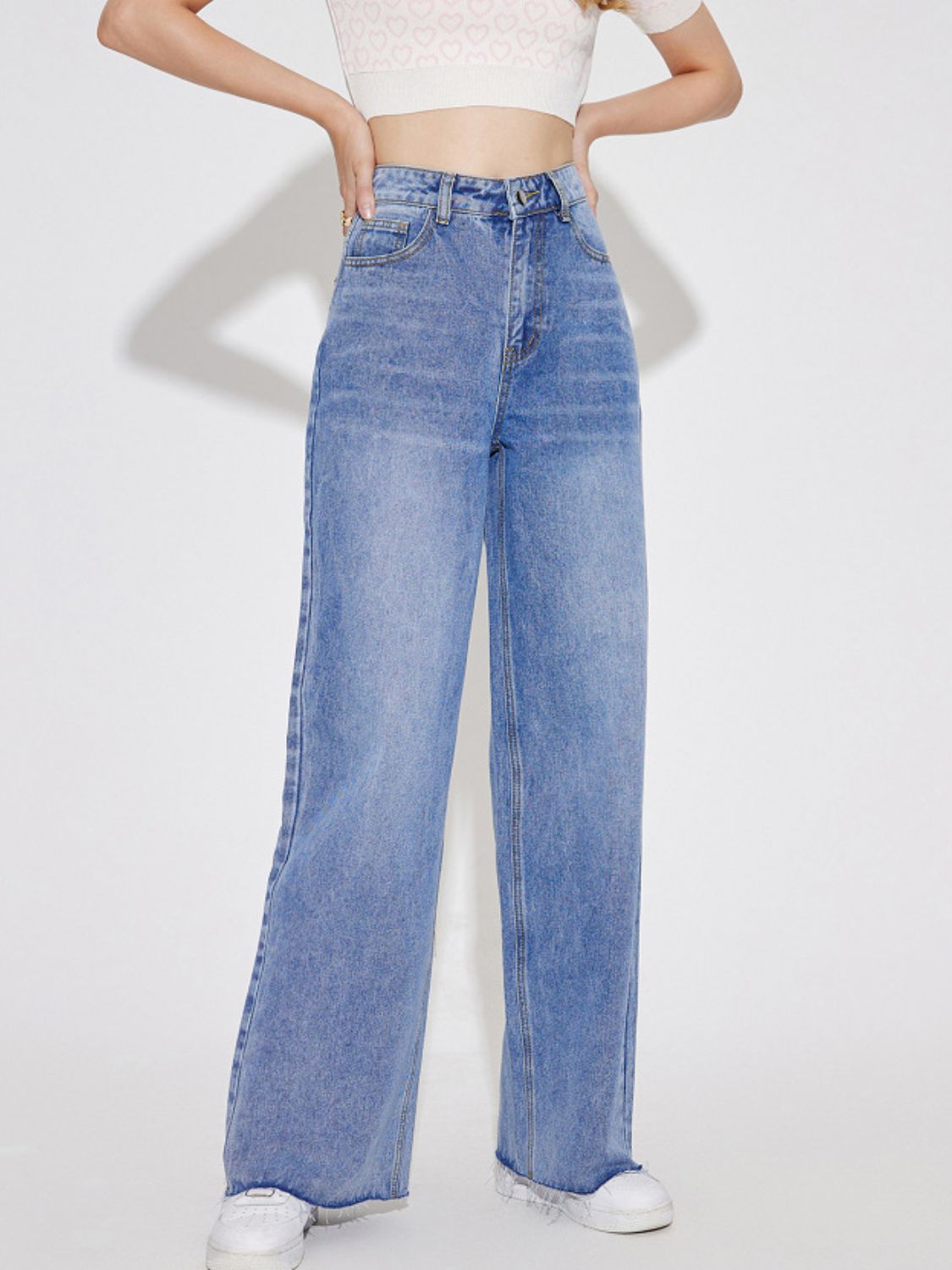 High Waist Straight Leg Jeans with Pockets  Trendsi   