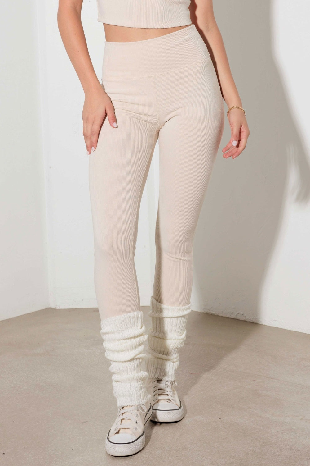 Le Lis Ribbed Crop Cami and High Waist Brushed Leggings Set  Trendsi   