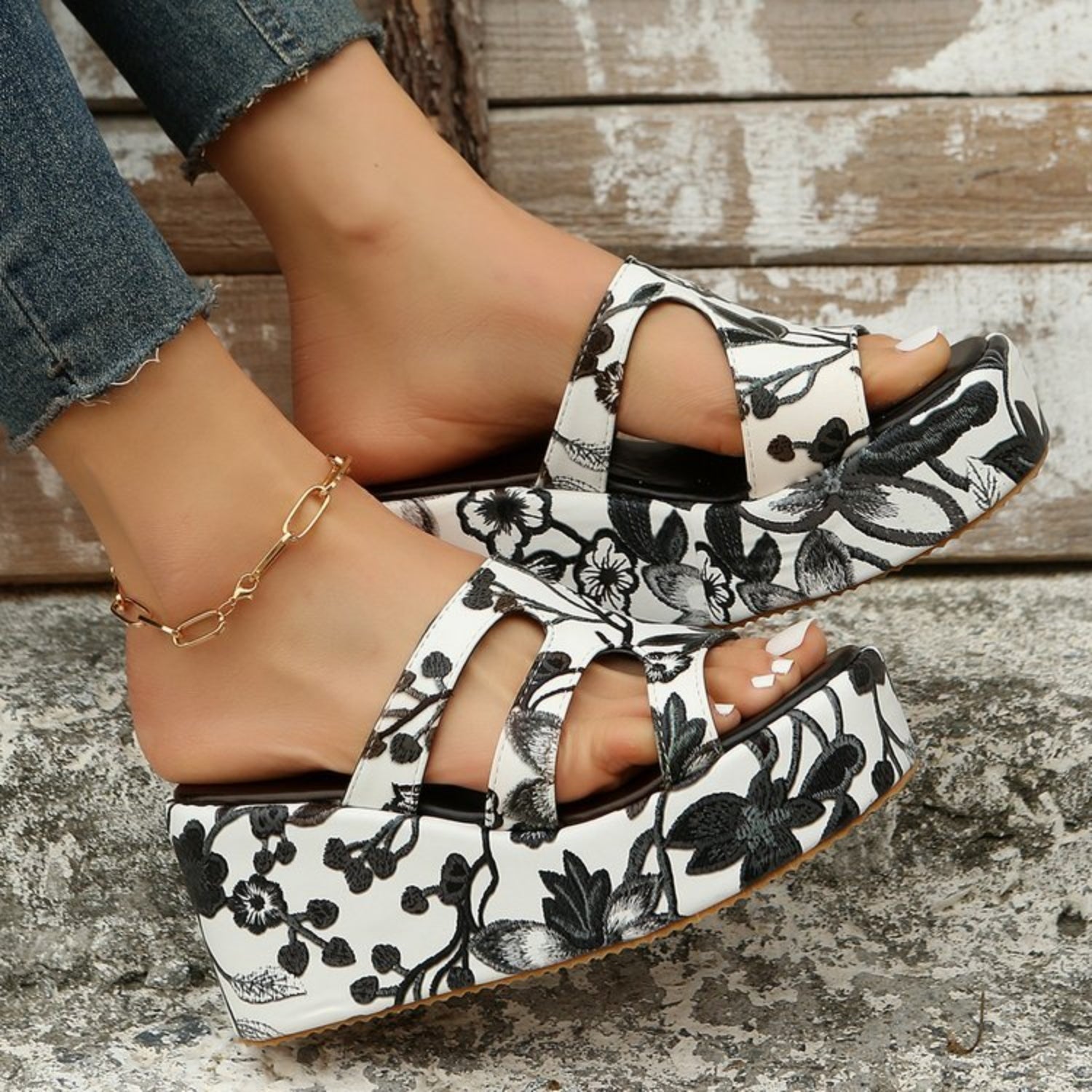 Cutout Floral Peep Toe Sandals  Trendsi   