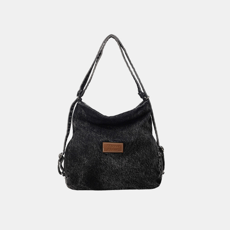 Adjustable Strap Denim Shoulder Bag  Trendsi Black One Size 