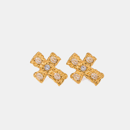 18K Gold-Plated Zircon Cross Earrings  Trendsi Gold/White One Size 