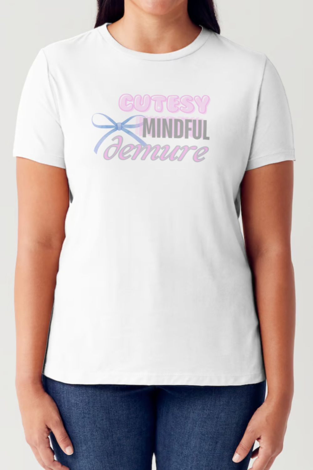 Simply Love Full Size CUTESY MINDFUL DEMURE Short Sleeve Tubular T-Shirt T-Shirt Trendsi White S 