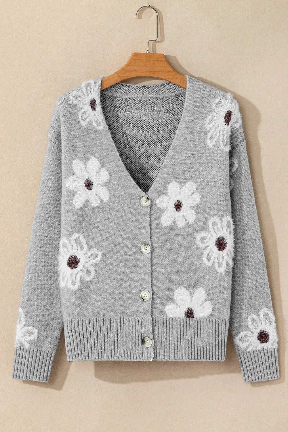 Flower Button Up Long Sleeve Cardigan  Trendsi   