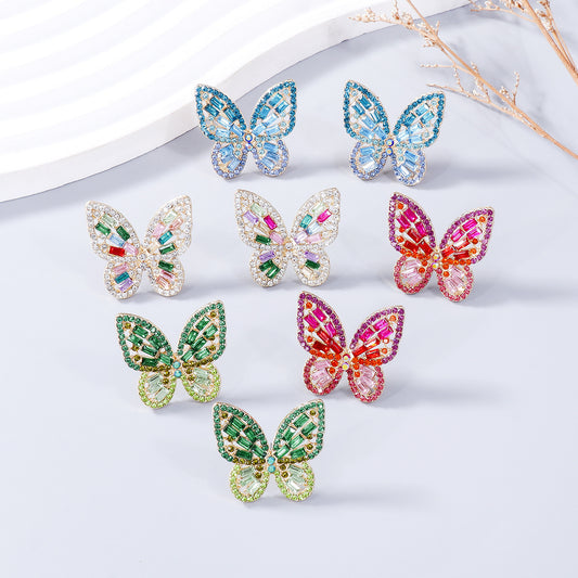 Alloy Inlaid Rhinestone Butterfly Earrings Earrings Trendsi   