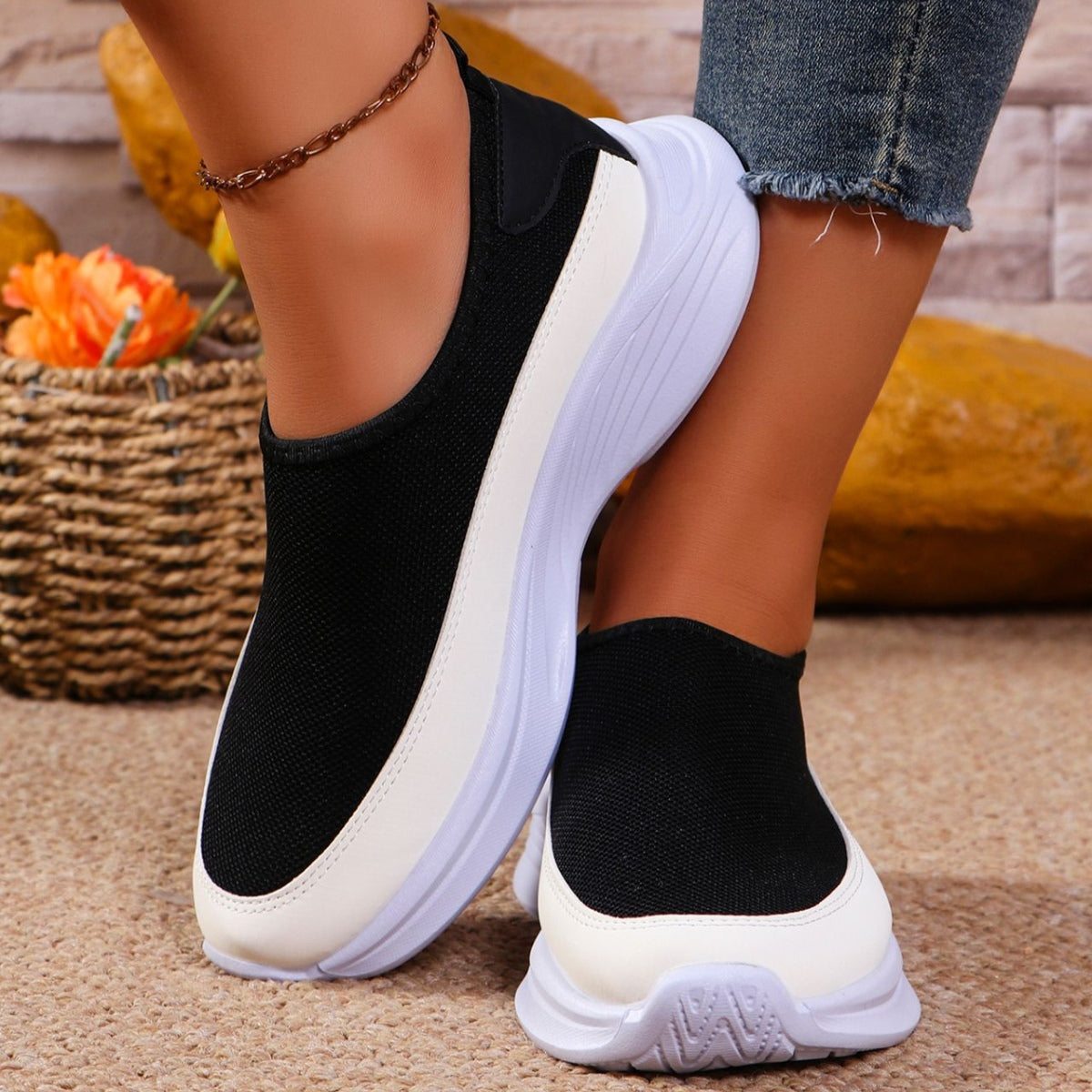 Mesh Contrast Flat Slip-Ons  Trendsi   