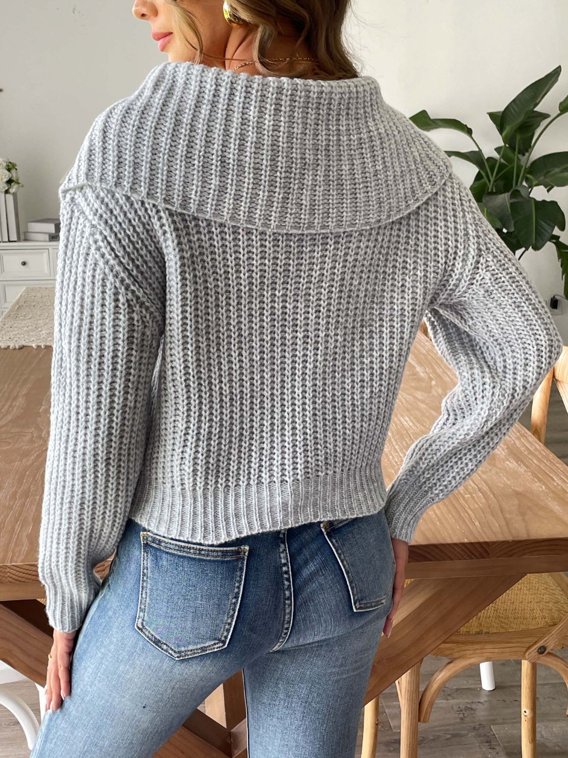 Cable-Knit Long Sleeve Sweater  Trendsi   