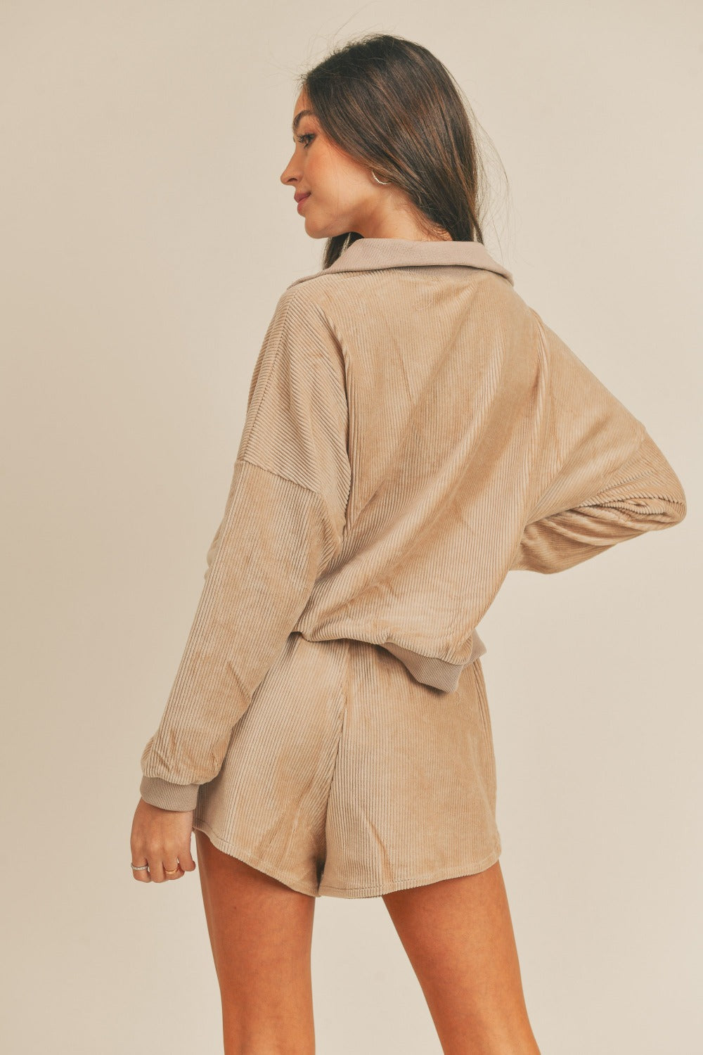 MABLE Corduroy Half Zip Top and Shorts Set Luxe Trendsi   