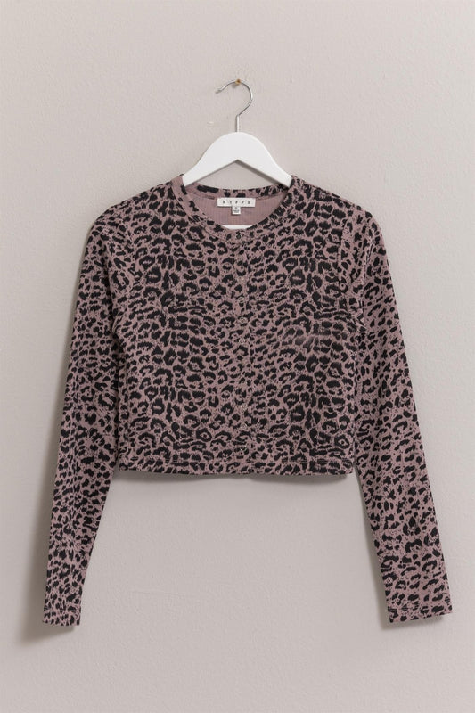 HYFVE Animal Print Snap Down Crop Cardigan  Trendsi Dusty Lavender S 