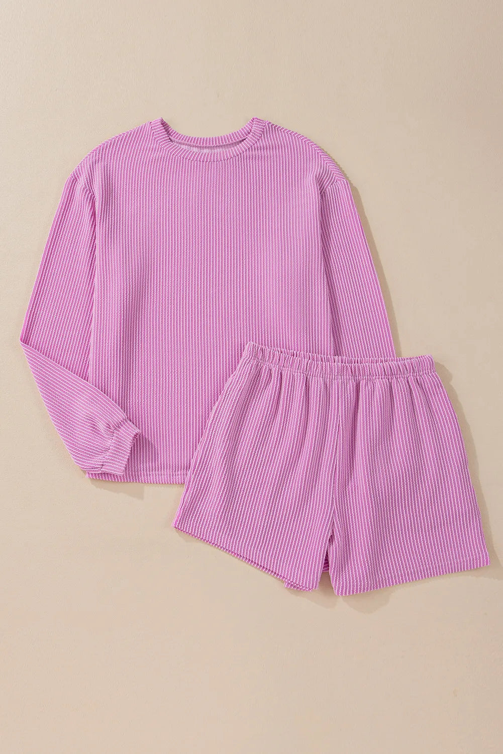 Round Neck Long Sleeve Top and Shorts Set  Trendsi   