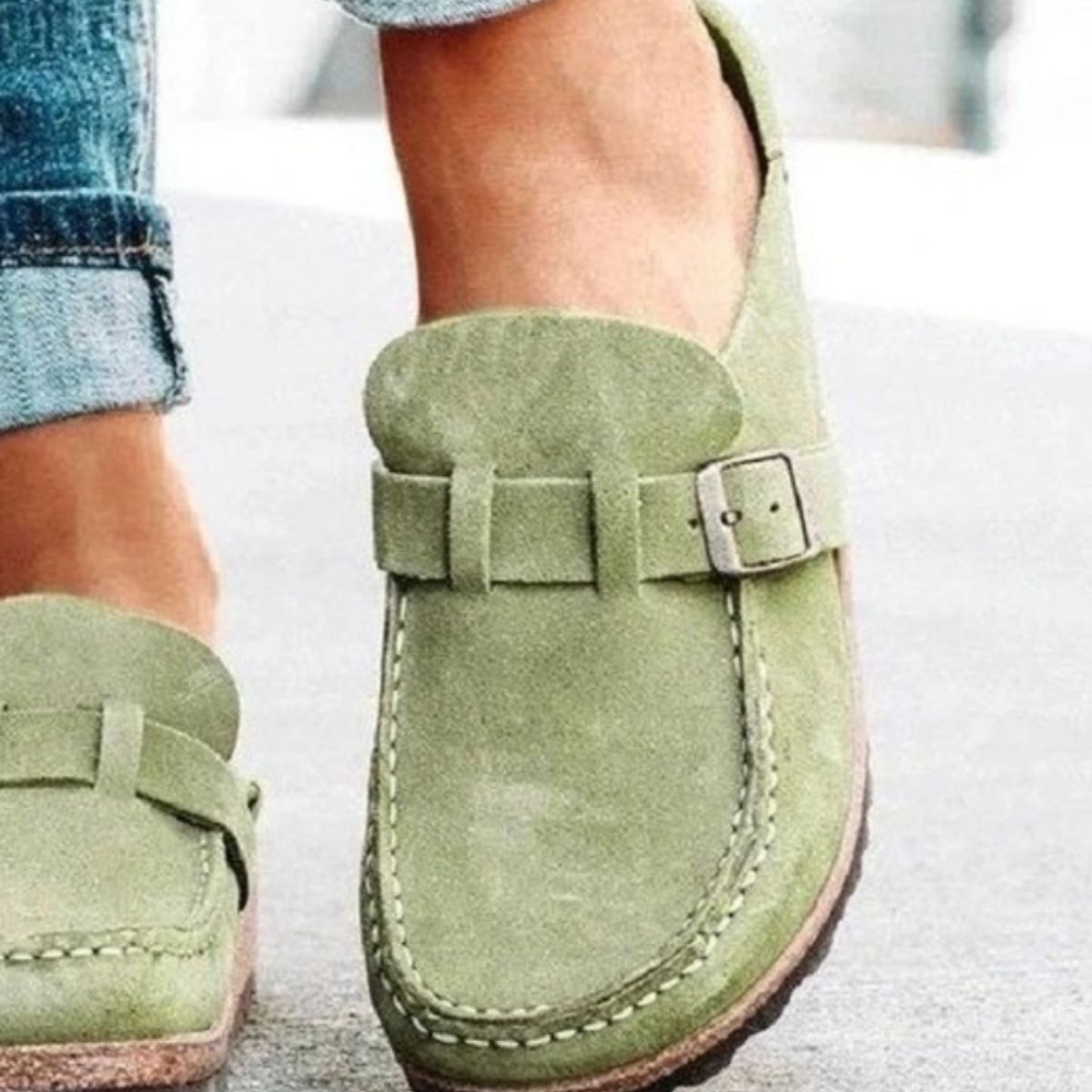 Round Toe Low Heel Buckle Loafers  Trendsi   