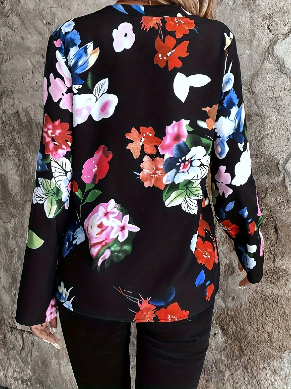 Printed Notched Long Sleeve Blouse Blouse Trendsi   