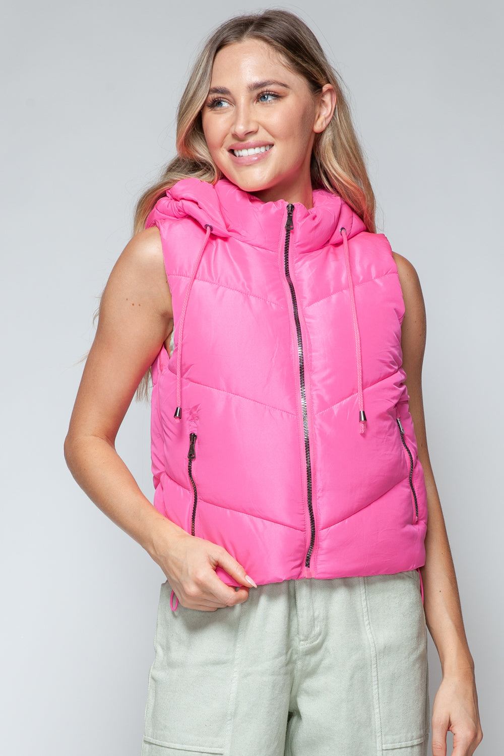 Snobbish Zip Up Quilted Hooded Vest  Trendsi   