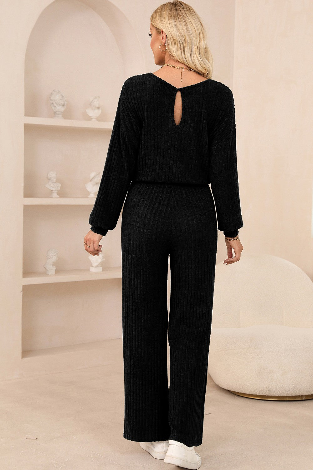 Round Neck Long Sleeve Jumpsuit  Trendsi   