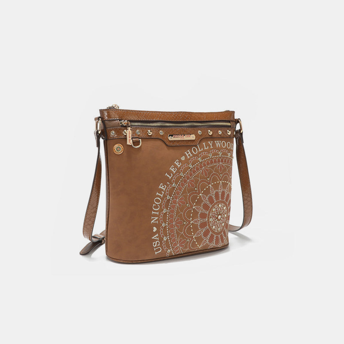 Nicole Lee USA Metallic Stitching Embroidery Inlaid Rhinestone Crossbody Bag  Trendsi   