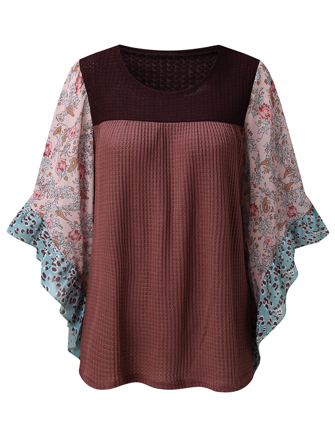 Full Size Printed Round Neck Three-Quarter Sleeve Blouse  Trendsi   