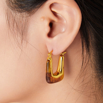 Resin Copper U Shape Earrings  Trendsi   