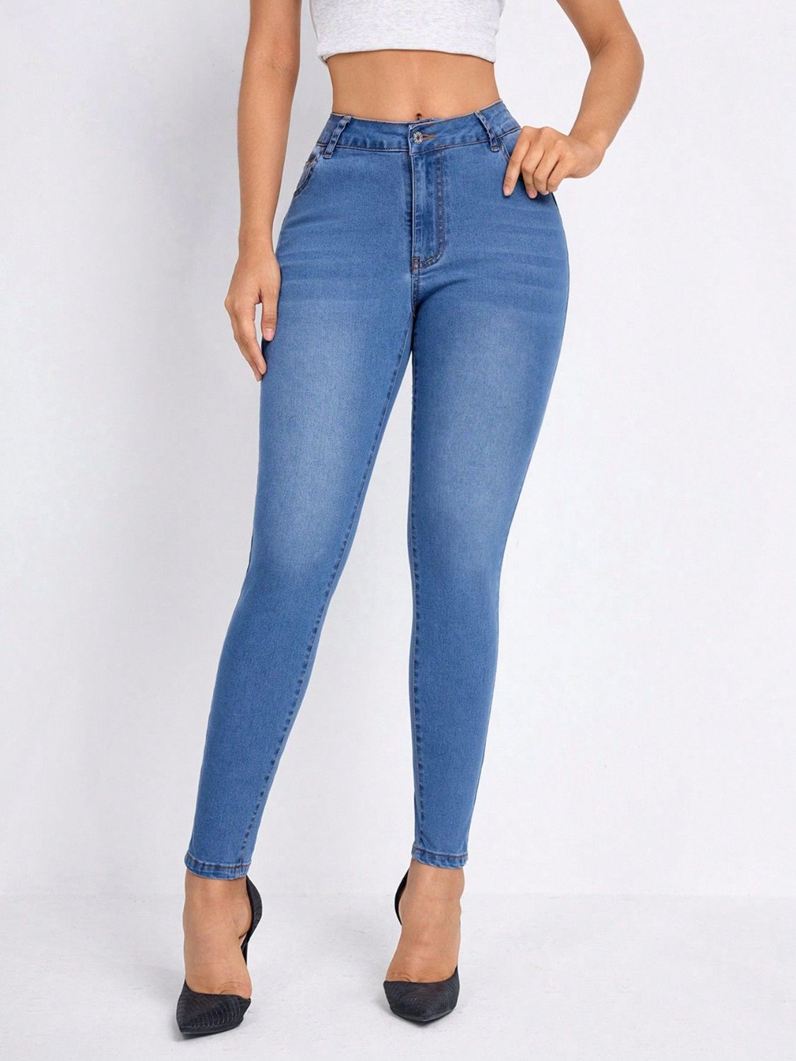 High Rise Skinny Jeans with Pockets  Trendsi Medium XS 