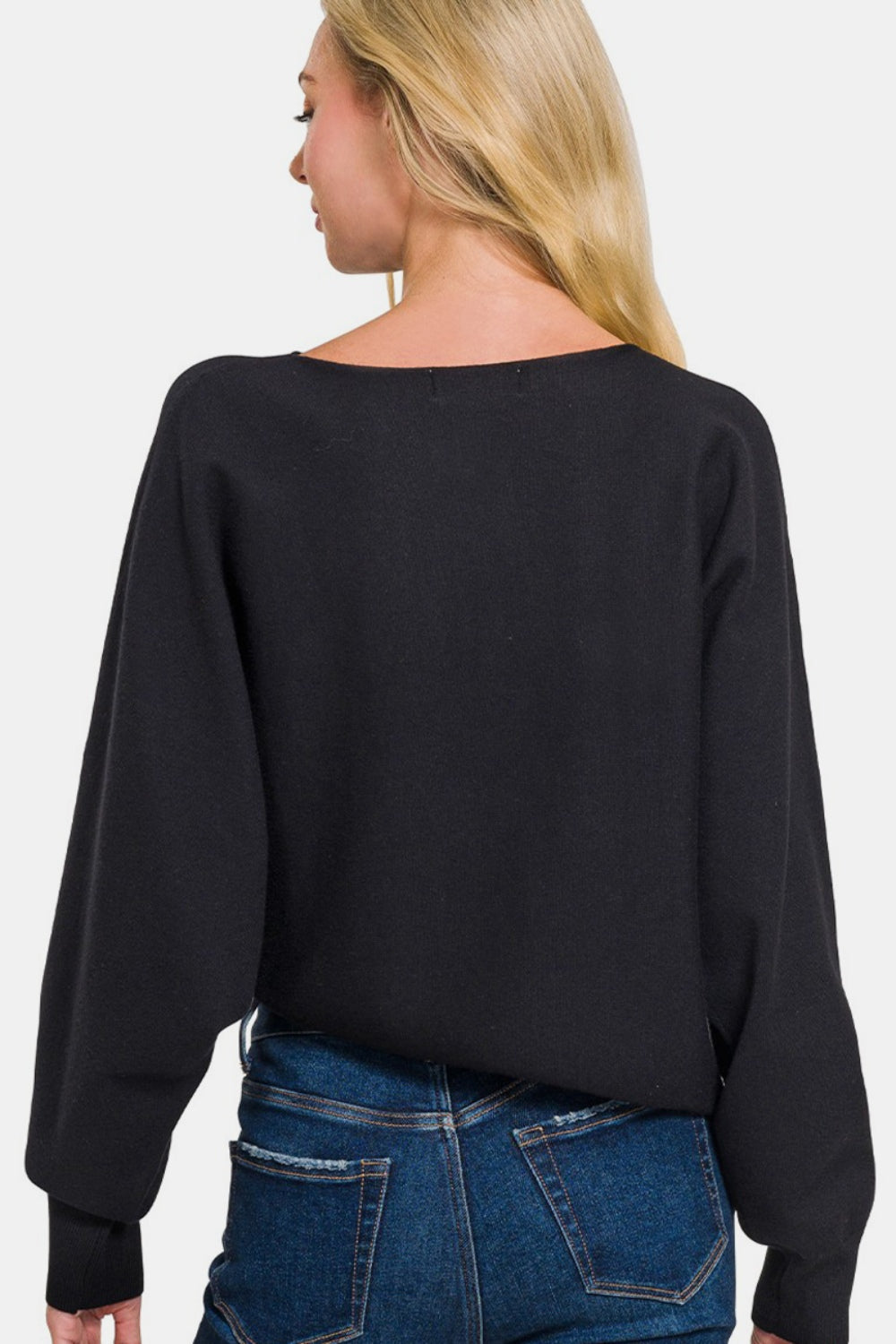 Zenana Asymmetric Hem Long Sleeve Sweater  Trendsi   