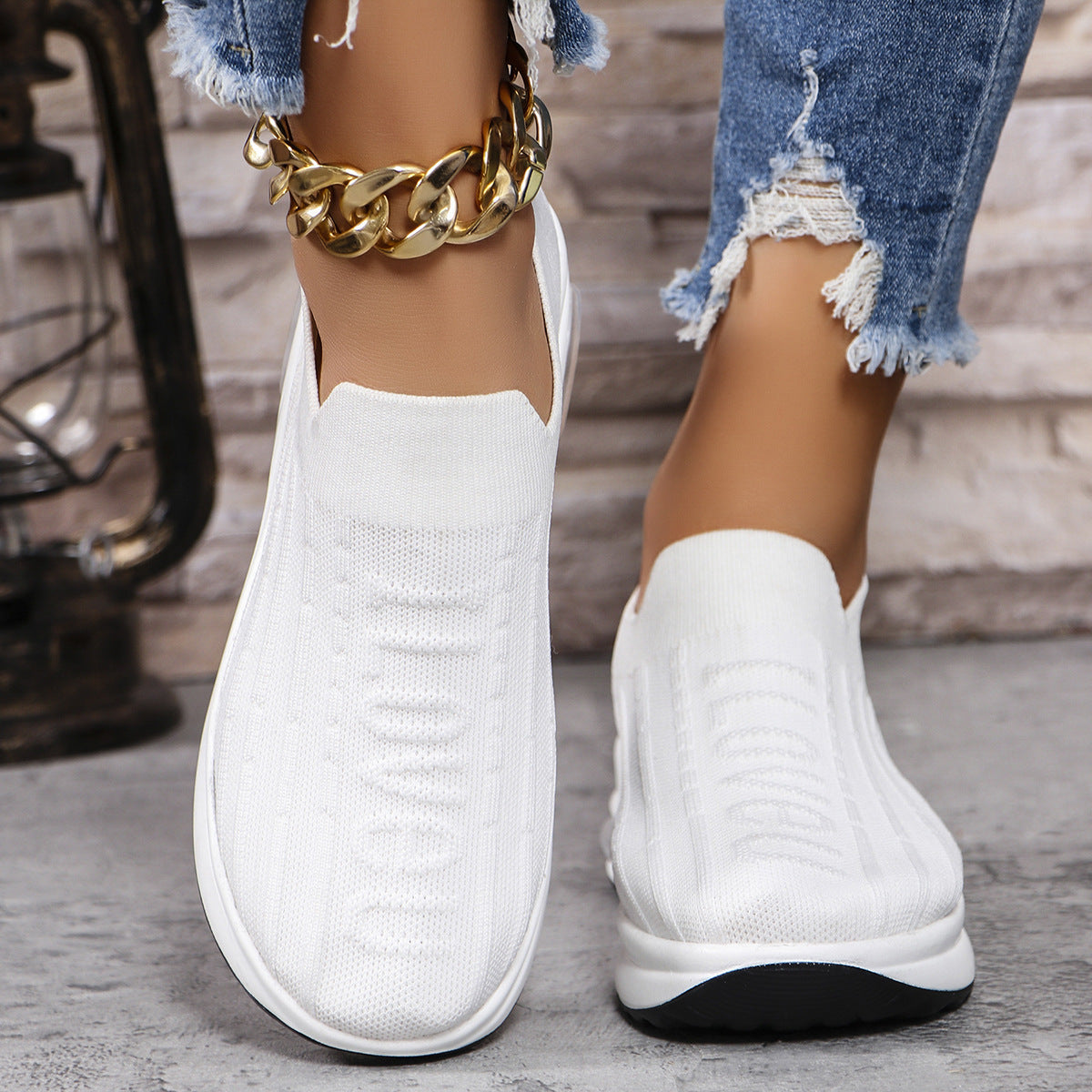 Round Toe Knit Detail Slip On  Trendsi White 36(US5) 