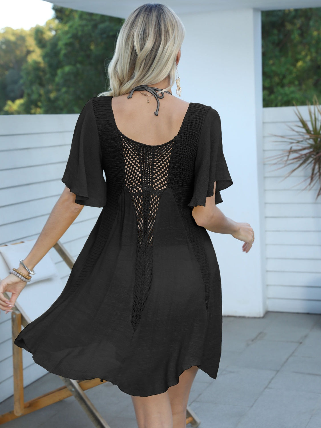 Openwork Flutter Sleeve Cover-Up Dress  Trendsi   