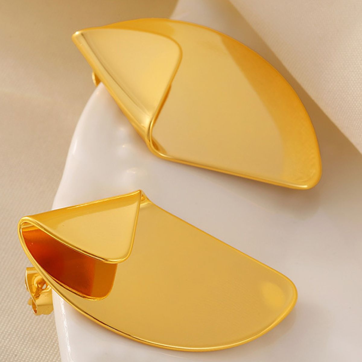 18K Gold-Plated Irregular Fan-Shaped Earrings  Trendsi   