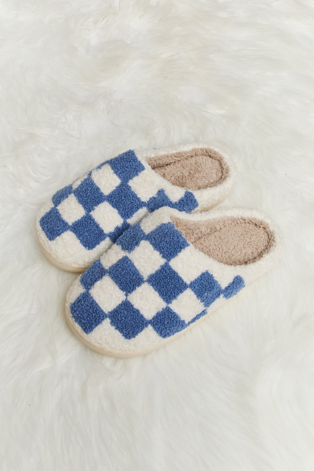 Melody Checkered Print Plush Slide Slippers  Trendsi   